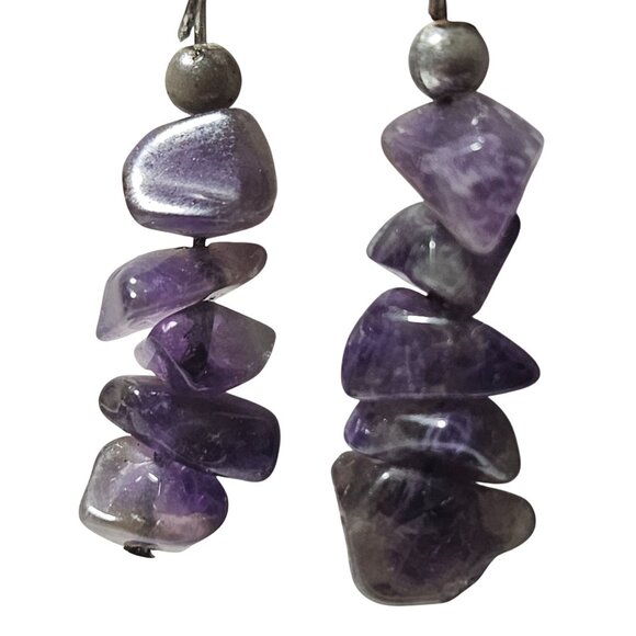 Amethyst Chip Bead Dangle Earrings Protection Health Love Purple Jewelry Women - Picture 2 of 4